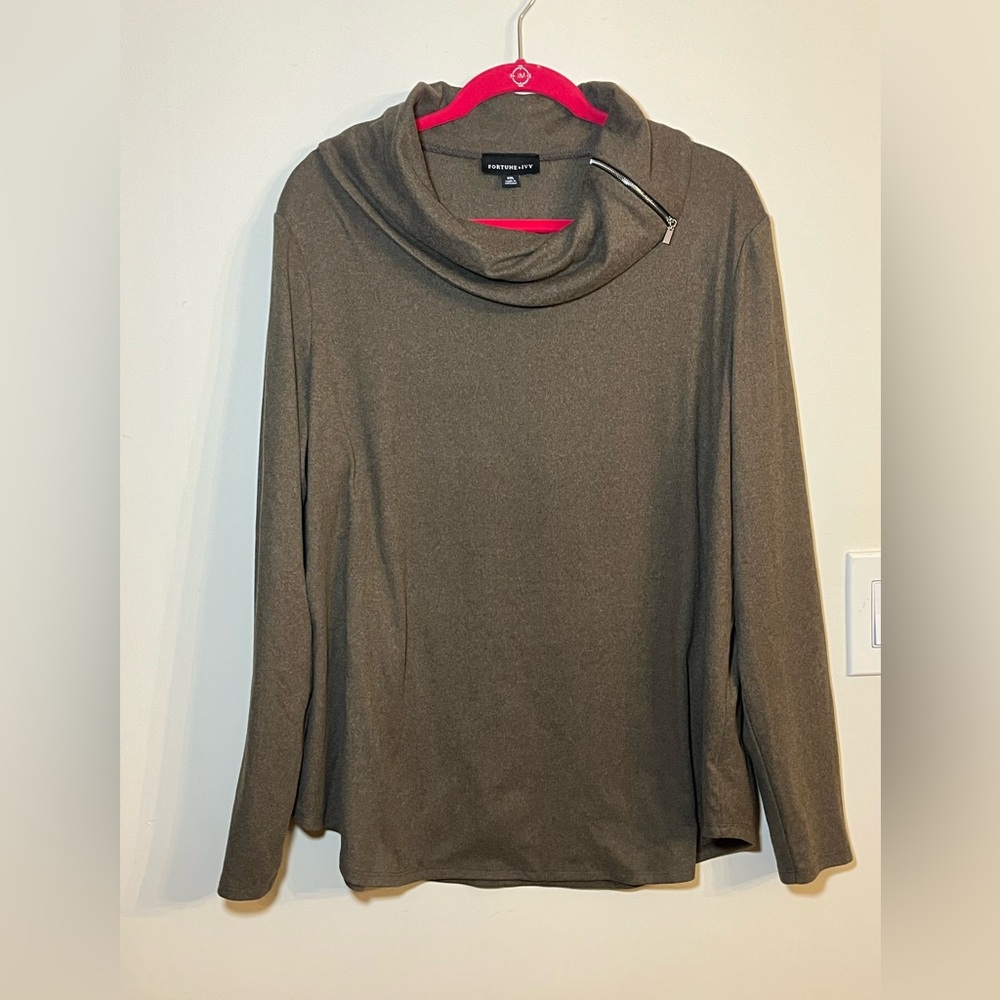 Fortune + Ivy Katelyn Zipper Detail Cowl Neck Knit Sweater Top XXL color gray